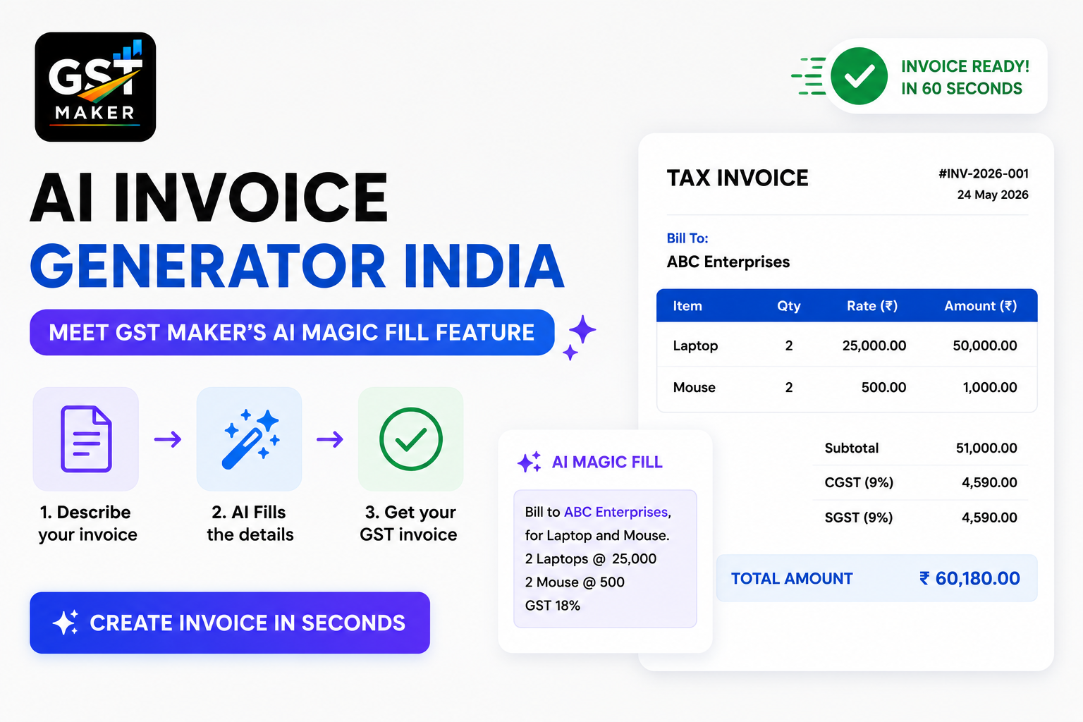 AI Invoice Generator India — Meet GST Maker's AI Magic Fill Feature