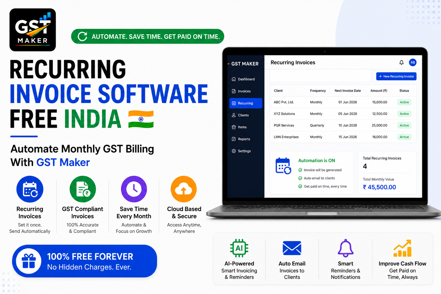 Recurring Invoice Software Free India — Automate Monthly GST Billing With GST Maker